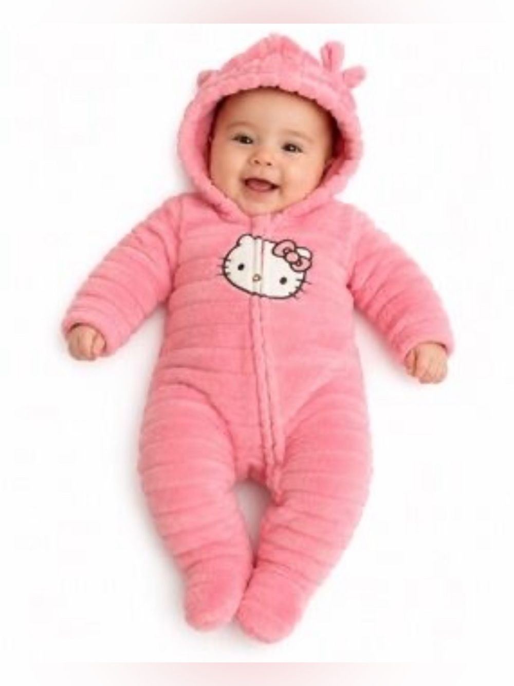 Hello Kitty Fleece Fuzzy Chenille Pink Footed One Piece 3 Months Bodysuit Zip